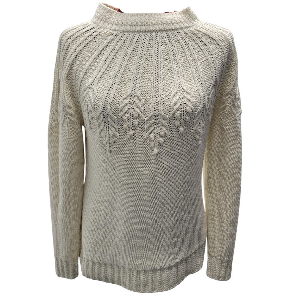 Talbots Cream Cable Knit Mock Neck Yoke Stitch Sweater Women
Size Med J455